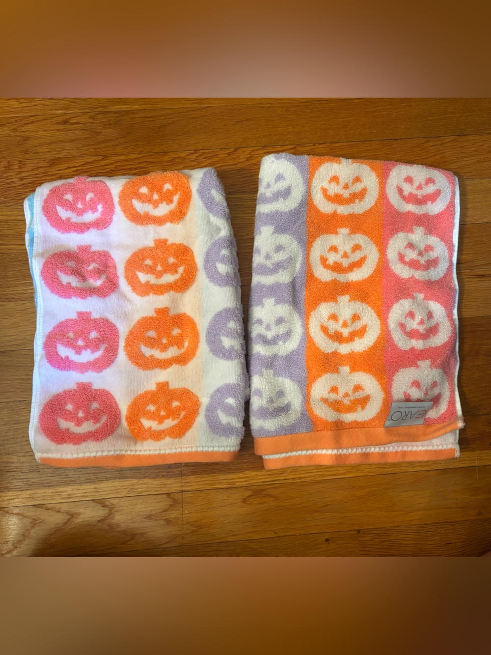 Festive Pumpkin Jack-O'-Lantern Hand Towels - Orange, Pink & Purple